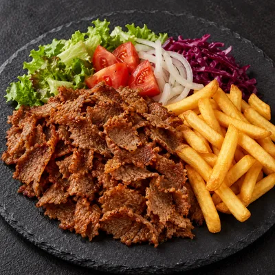 Kebab mit Beilage und Salat